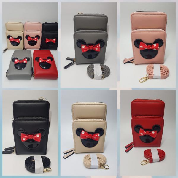 BOLSO ESTILO PORTA CELULAR MANOS LIBRES MICKEY MOUSE VARIOS COLORES